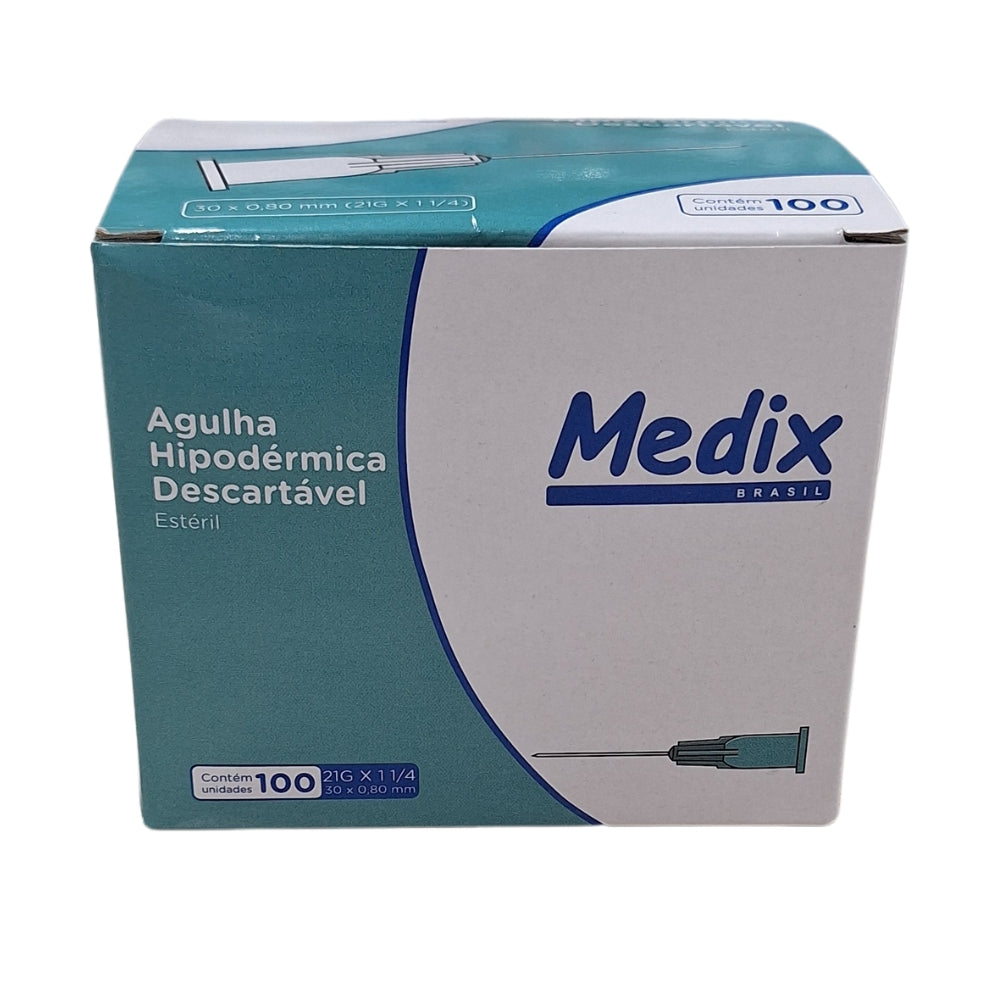 Agulha Hipodérmica Descartável 30x0,80MM (21Gx1 1/4) - Caixa com 100 un.