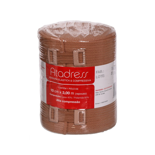 ATADRESS ATADURA ELÁSTICA E COMPRESSIVA ALTA ELASTICIDADE 10CM X 3M (EM REPOUSO)
